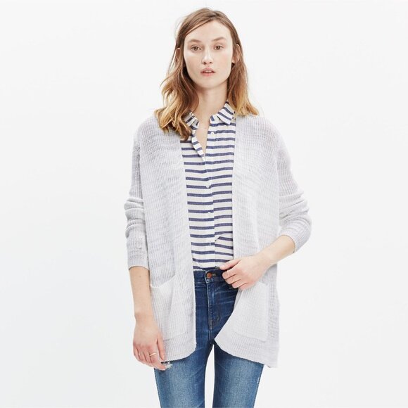 Madewell Postscript Cardigan Sweater Open Front Eyelet White Size Medium - Picture 1 of 16